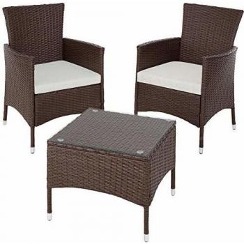 TecTake ensemble de jardin résine tressée | 2 chaises et table en verre