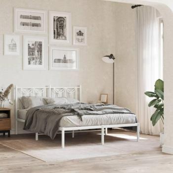 White Metal Bed Frame 140x200cm with Headboard