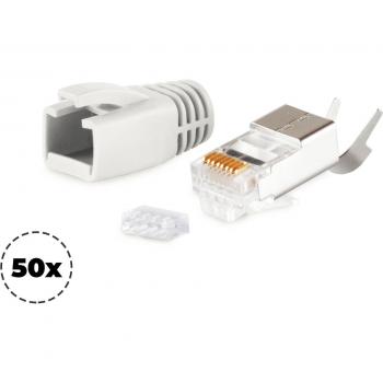 S/CONN Netzwerkstecker RJ45 SET für AWG 23 Verlegekabel mit Zugentlastung, grau