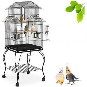 Jaula para Aves con Ruedas y Soporte 59 x 59 x 139,5 cm