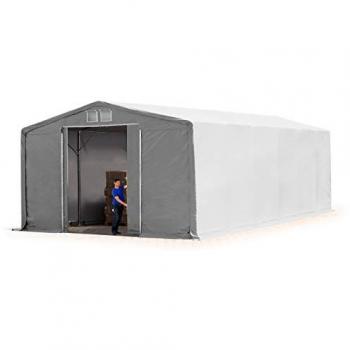 Carpa Toolport 8x12 m con 4 m de Altura Lateral, PVC 850 N, Color Gris, Puerta Corrediza