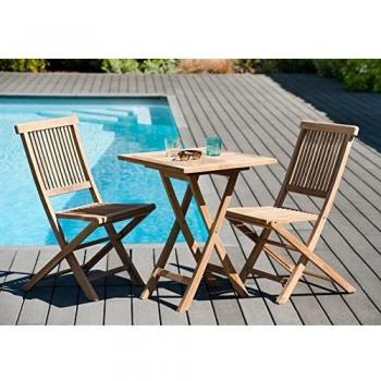Table de jardin pliante en teck avec chaises assorties
