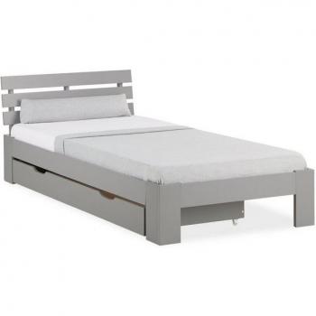 Lit simple 90x200 – HomeStyle4U – Gris – Bois massif – tiroir, sommier inclus – design moderne