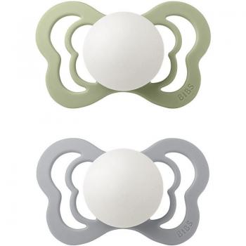 BIBS Tétine Silicone Couture Glow 0+ mois Sage et Cloud 2 pièces
