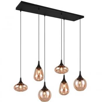 Lampada sospesa Trio Lumina, 6 luci, nero/ambra, vetro