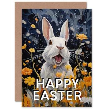 Happy Easter Bunny in Daisy Field Keepsake Card