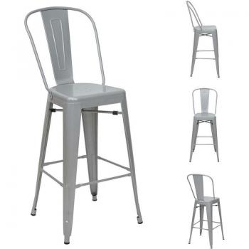 Taburetes de Bar Hegele HHG-866, Set de 4, Con Respaldo, Metal Gris Industrial