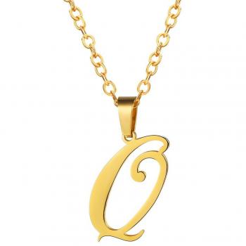 Pendentif Charm Lettre Q avec Chaîne Maille Jaseron Femme
