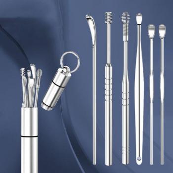 Set profesional de utensilios para el cuidado del oído, 6 piezas de acero inoxidable