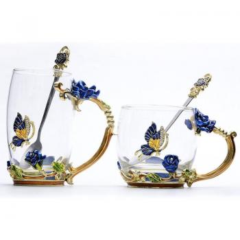 Nordic Flower Design Enamel Coffee and Tea Mug Set