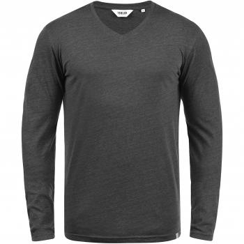 !Solid Beda Herren Shirt Langarm V-Ausschnitt, Größe:S, Farbe:Dark Grey Melange