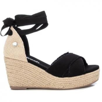 Refresh Sandalia Mujer Negro 170773 Tela Cordones Cuña