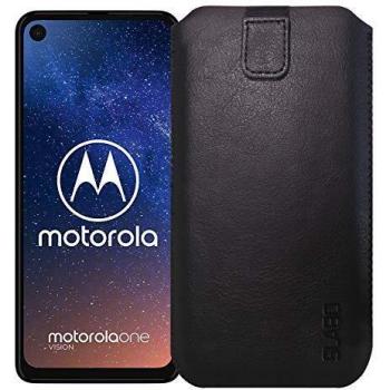 Kunstleder-Case für Motorola One Vision – schwarz, Magnetverschluss