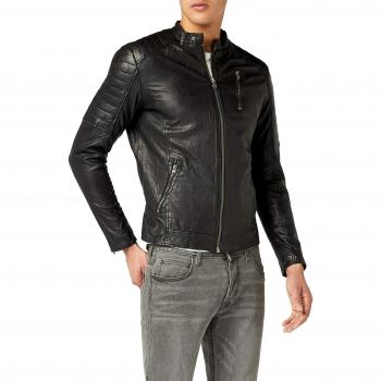 JACK & JONES VINTAGE JJVRICHARD CHAQUETA DE CUERO DE CORDERO NOOS, Chaqueta Hombre, Negro