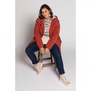Donna Parka Rosso 64/66 Ulla Popken: Cordoncini, Mezza Fodera Peluche
