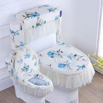 Purple Floral Toilet Seat Cover Bundle with Pocket Storage (3pcs, Washable)