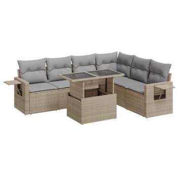 Set di Divani da Giardino 7 pezzi con Cuscini Beige in Polyrattan
