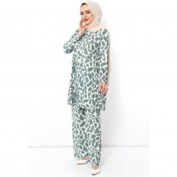 Ensemble vert avec hijab léopard TSD 4116