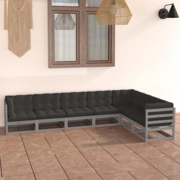 Set Día y Noche Muebles Jardín 7 Piezas + Cojines Gris