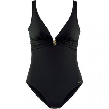 Damen Badeanzug von Bruno Banani in Schwarz mit gold-schwarzen Akzenten
