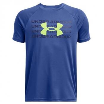 Under Armour T-Shirt Blu con Logo Tech e Wordmark SS