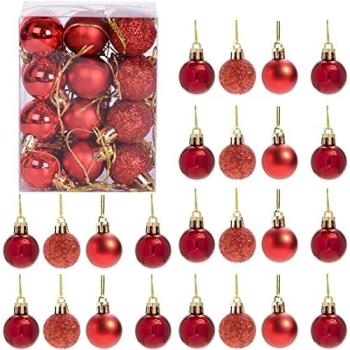 Red 30mm Xmas Baubles, Shatterproof – 12 Pieces (Shatchi)