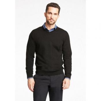 LINDBERGH Herrenpullover – L – Schwarz – Merinowolle – V‑Ausschnitt – Langärmel