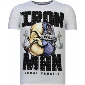 Local Fanatic T-shirt met Iron Man Popeye en rhinestones
