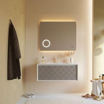 Armoire de Salle de Bain Design Miami 100cm Blanc Mat et Gris avec Miroir Lumineux