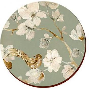 Napperons Ronds en Liège Oiseaux Motif Floral Bleu Canard
