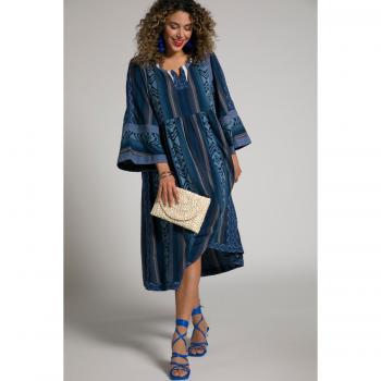 Plus Size Flared Ethnic Print Caftan Dress, Women, Blue, Size 24/26