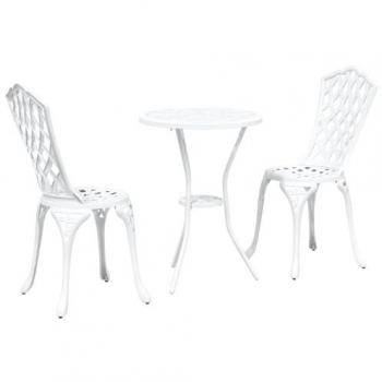 Trousseau bistro jardin 3 pièces aluminium blanc – VidaXL