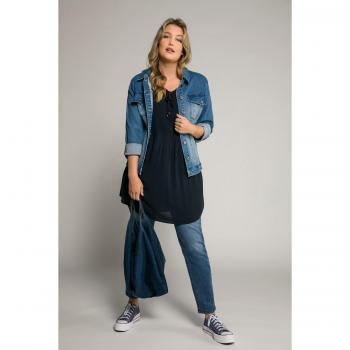 Tunica Svasata con Maniche Lunghe, Inserto a Punto Smock, Donna, Blu, Taglia 52/54, Viscosa