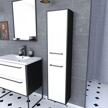 Colonna da bagno Tappetino nero 30x35x150 cm con 2 porte nere opache