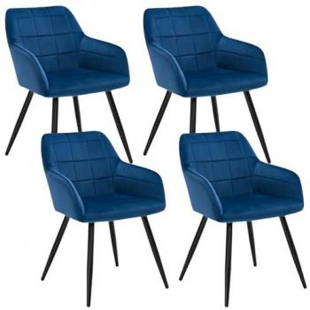 Chaises de salon en velours bleu avec pieds en métal