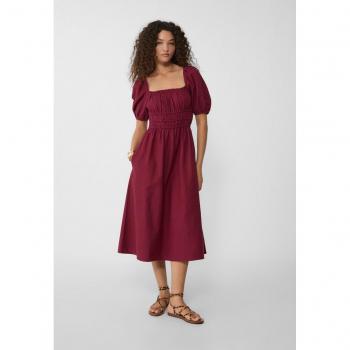 Stradivarius Gonna Midi con Maniche Palloncino Lino Granata S