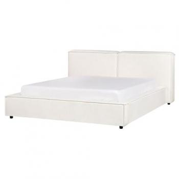 BELIANI King Size Upholstered Bed – Off‑White Linards Slatted Base