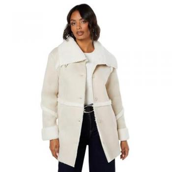 Womens Suede Shearling Longline Coat