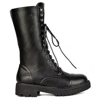 XY Women's Vera Combat Heeled Ankle Boot, Black