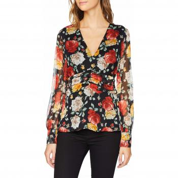 Blusa Guess LS Sofia para Mujer, (Flower Power Blk Com Pc49), Grande