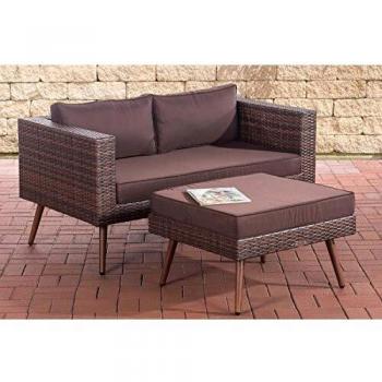 Loungeset CLP Polyrattan 2er Sofa MOLDE inkl. Fußhocker, dunkelbraun