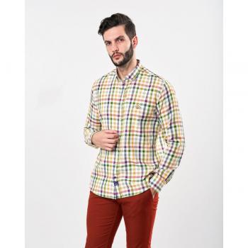 Camisa de hombre Spagnolo popelín slim cuadros multicolor