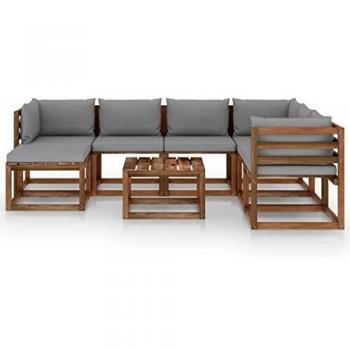 Elegantes 8-tlg. Garten-Lounge-Set mit Kissen in Grau