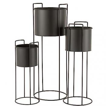 Trousse de 3 Cache‑pots Noir en Métal 80 cm