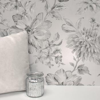 Crown Silver Floral Wallpaper