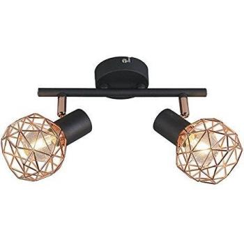 Spot moderne noir avec intérieur doré 2 ampoules