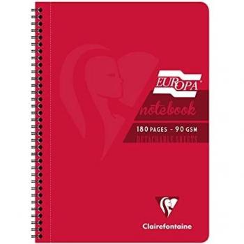 180 Lined Sheets in A4 Sized Clairefontaine Europa Wirebound Notebooks with Hardwearing Bright and Glossy Covers