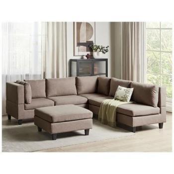 Corner Belianni 5‑Person Sofa with Ottoman – Black Legs, Brown Upholstery