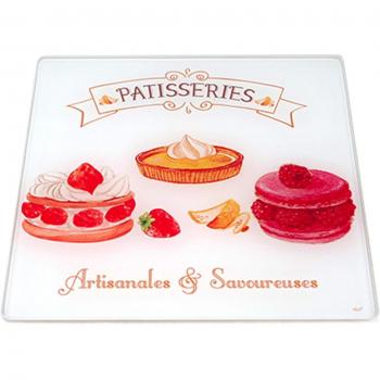 A1586 Red‑White Pâtisseries Glass Trivet (20×20 cm)
