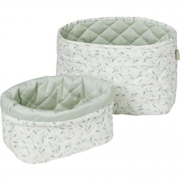 Cam Cam Copenhagen Green Leaves Storage Baskets with Quilting, Set of 2